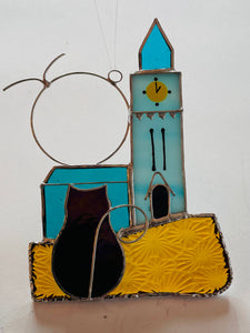 Rosalyn Glass Art - Reggie with Clocktower and sun