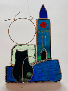 Rosalyn Glass Art - Reggie with Clocktower and sun