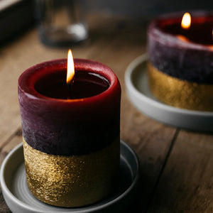 Figgy Pudding, Gold Half-Dipped Pillar Candle