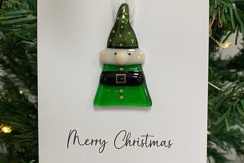 Hanging Elf Christmas Card |Detachable Fused Glass Card