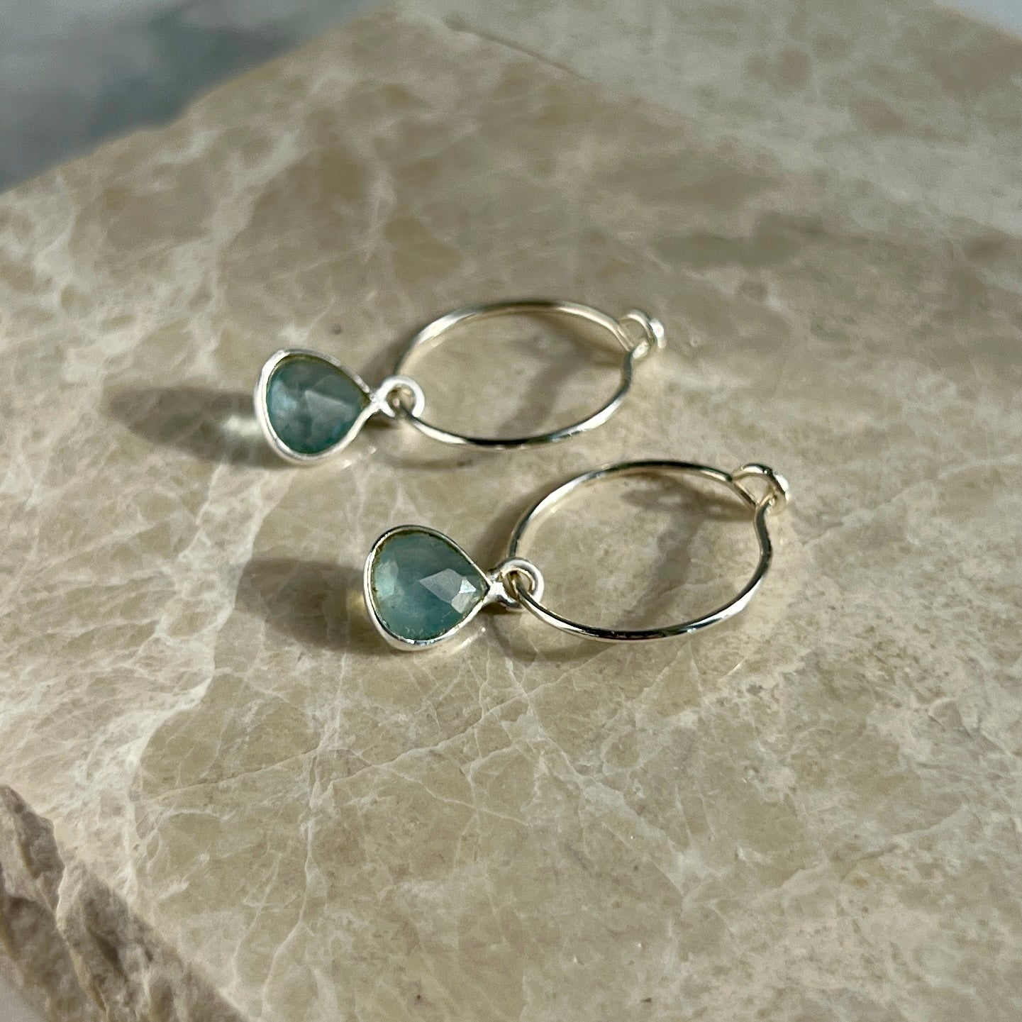 Sterling Silver Aquamarine Hoop Earrings