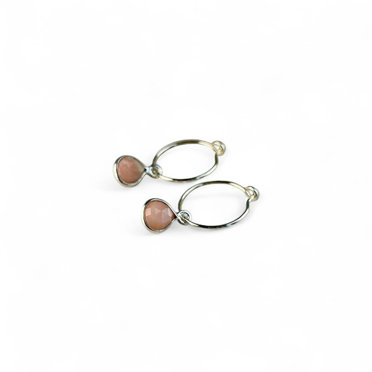 Sterling Silver Pink Opal Hoop Earrings