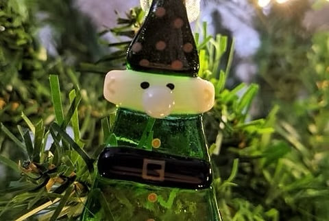 Hanging Elf Christmas Card |Detachable Fused Glass Card