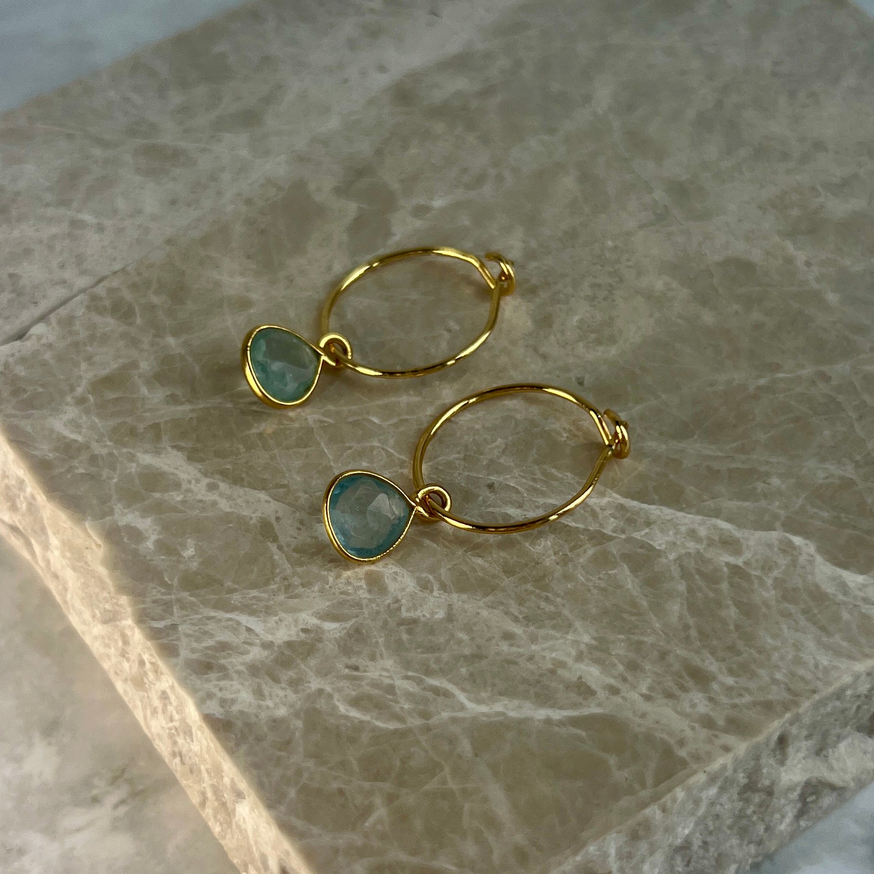 Gold Aquamarine Hoop Earrings