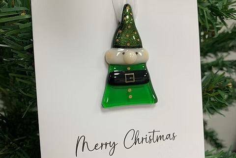 Hanging Elf Christmas Card |Detachable Fused Glass Card