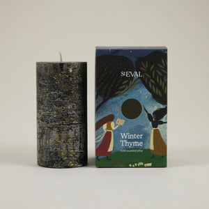 Winter Thyme, Gold Marbled Pillar Candle