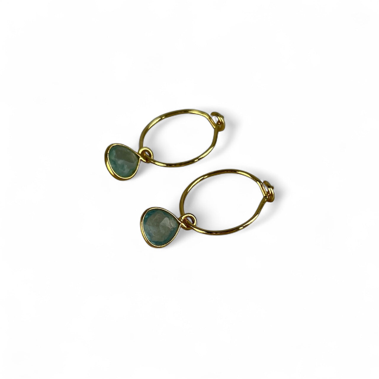Gold Aquamarine Hoop Earrings