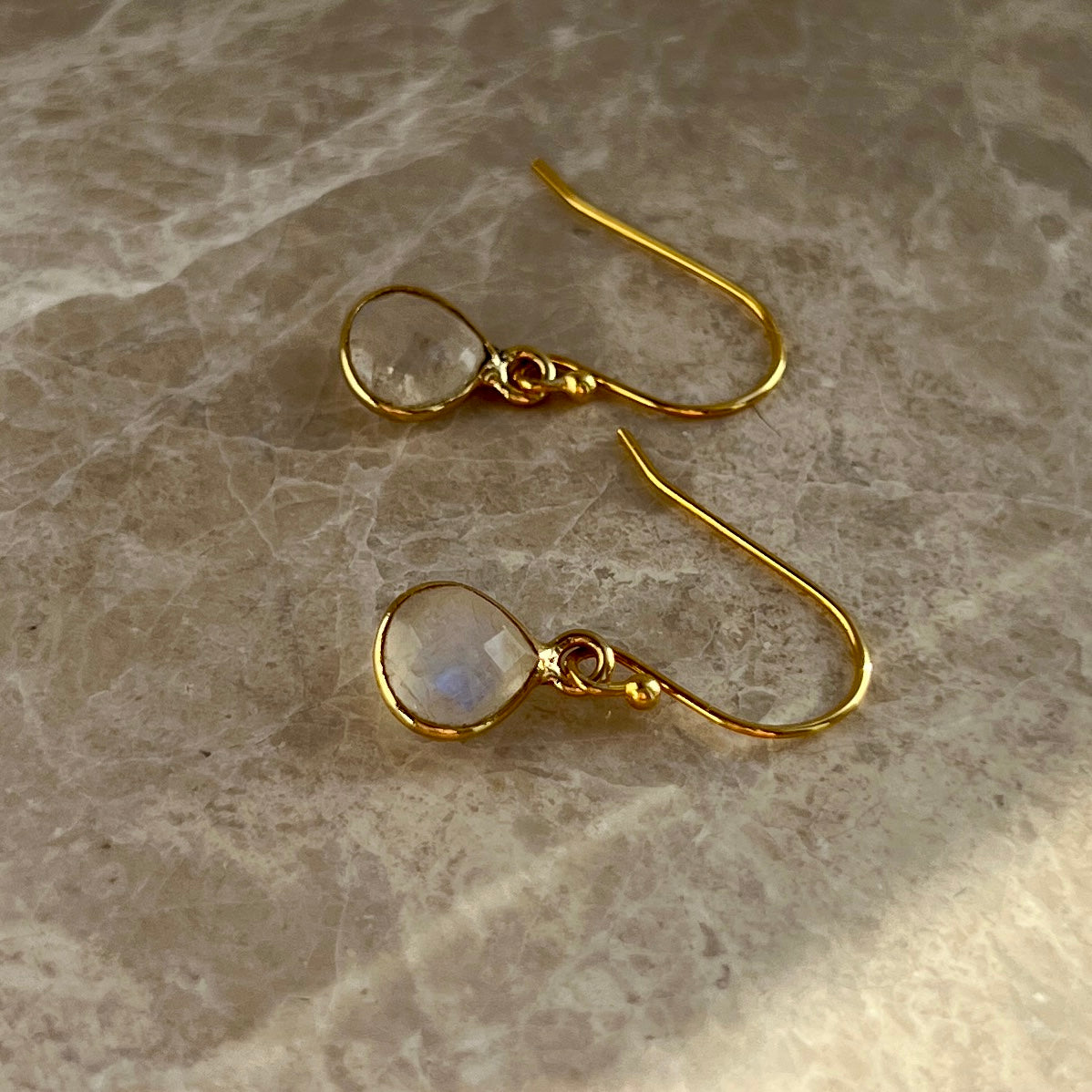 Gold Rainbow Moonstone Earrings