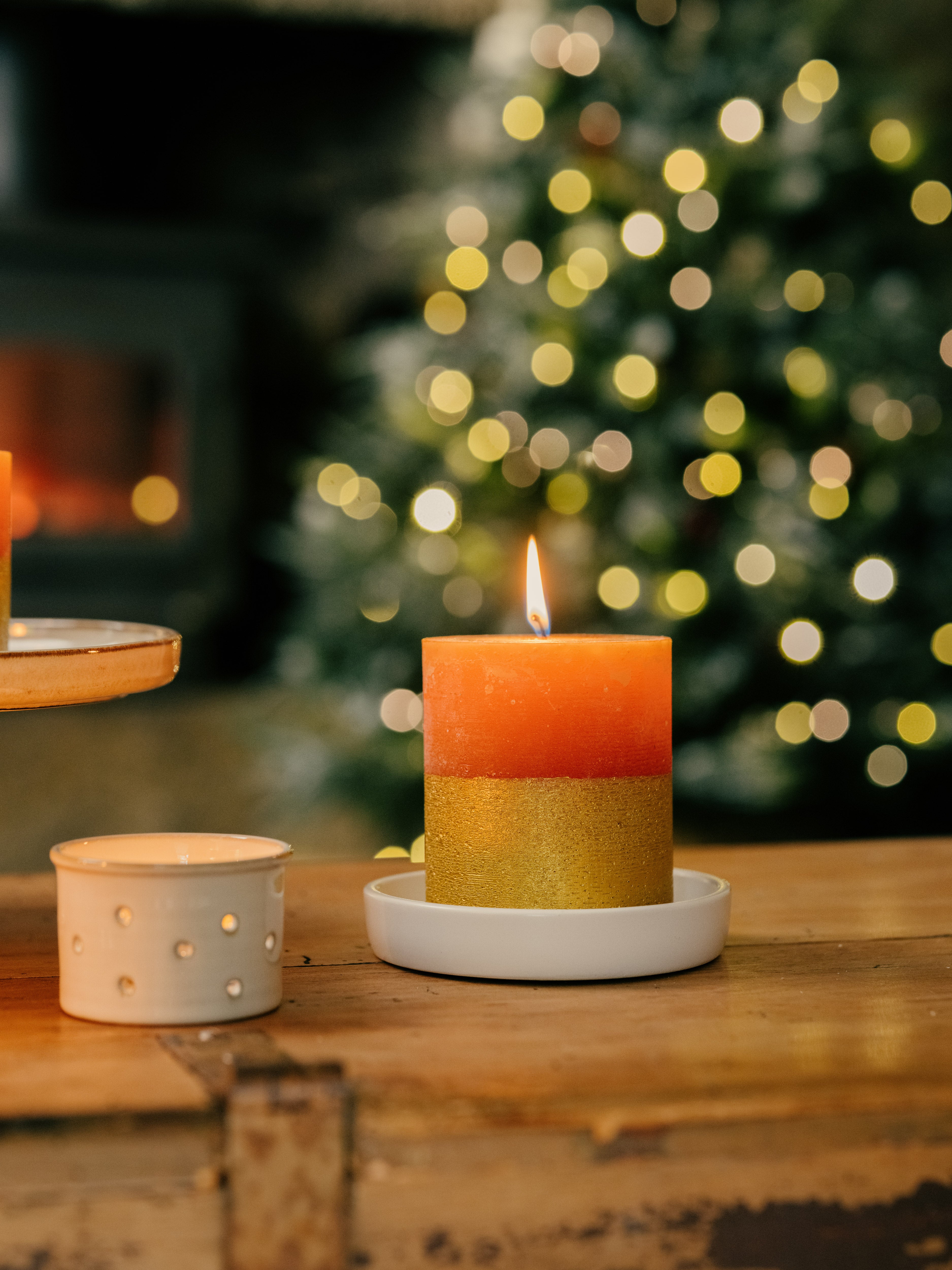 Orange & Cinnamon, Gold Half-Dipped Pillar Candle