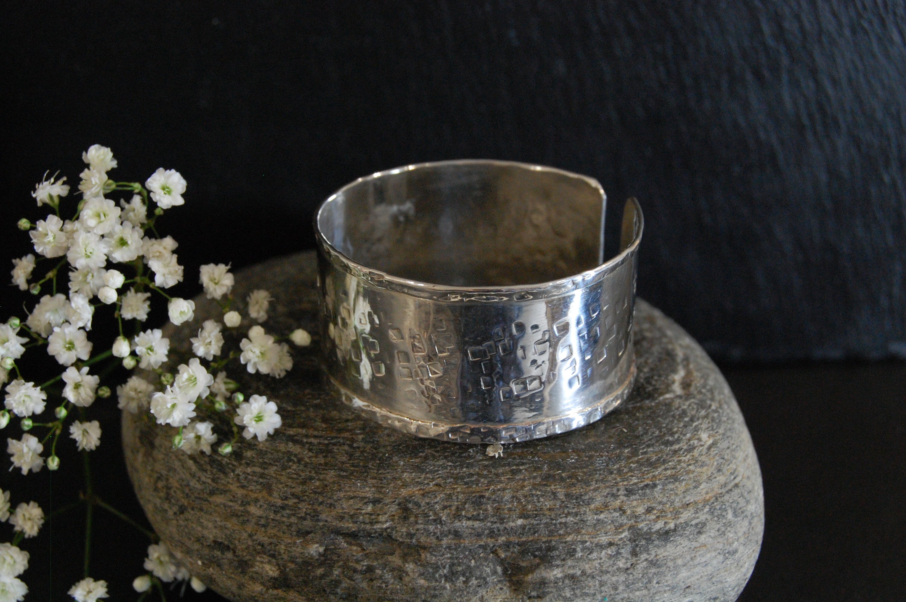 Lesley Ross Central Square-hammered Silver Cuff - Small