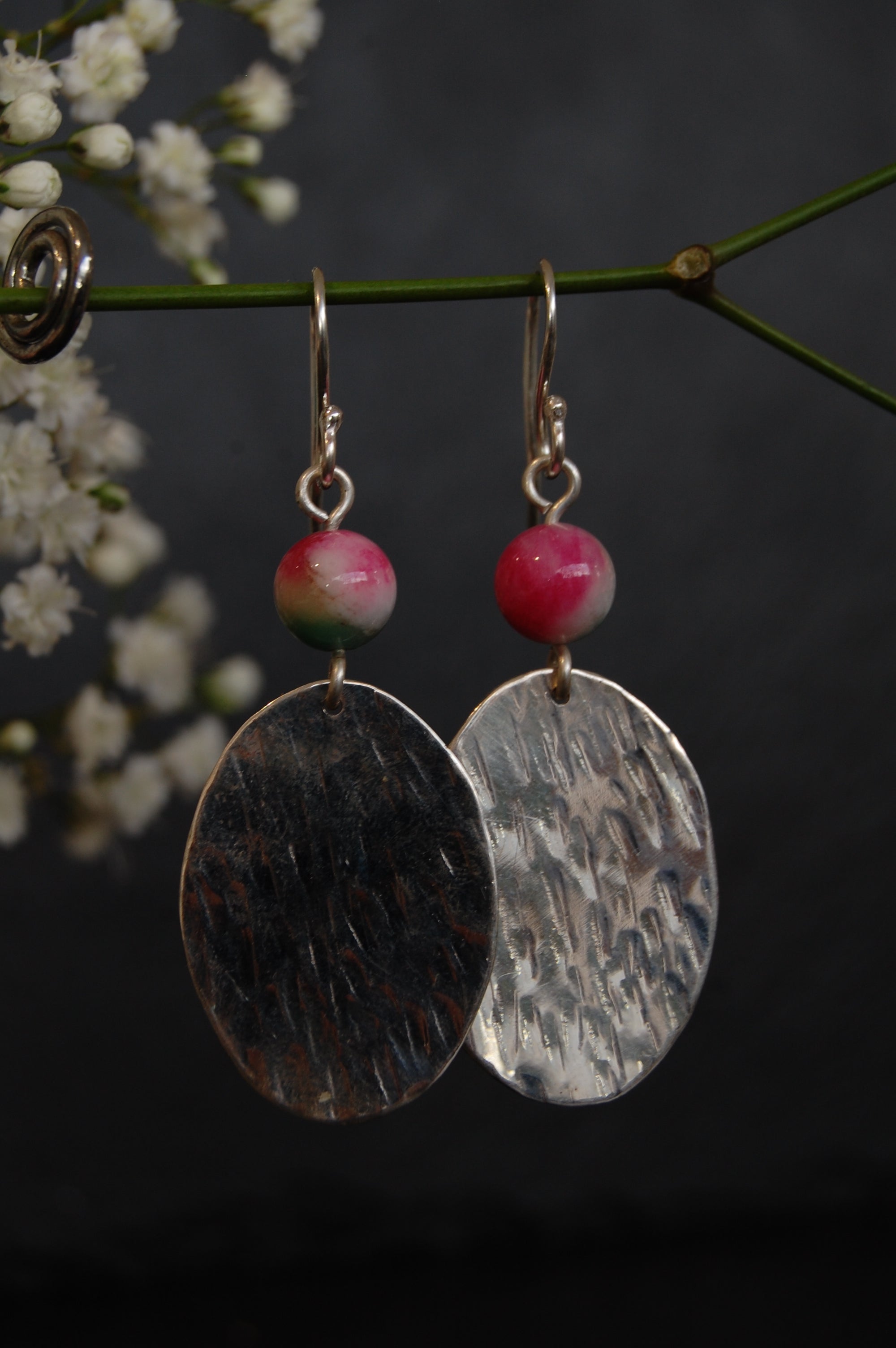 Lesley Ross Large Oval Hammered Drops with Bead