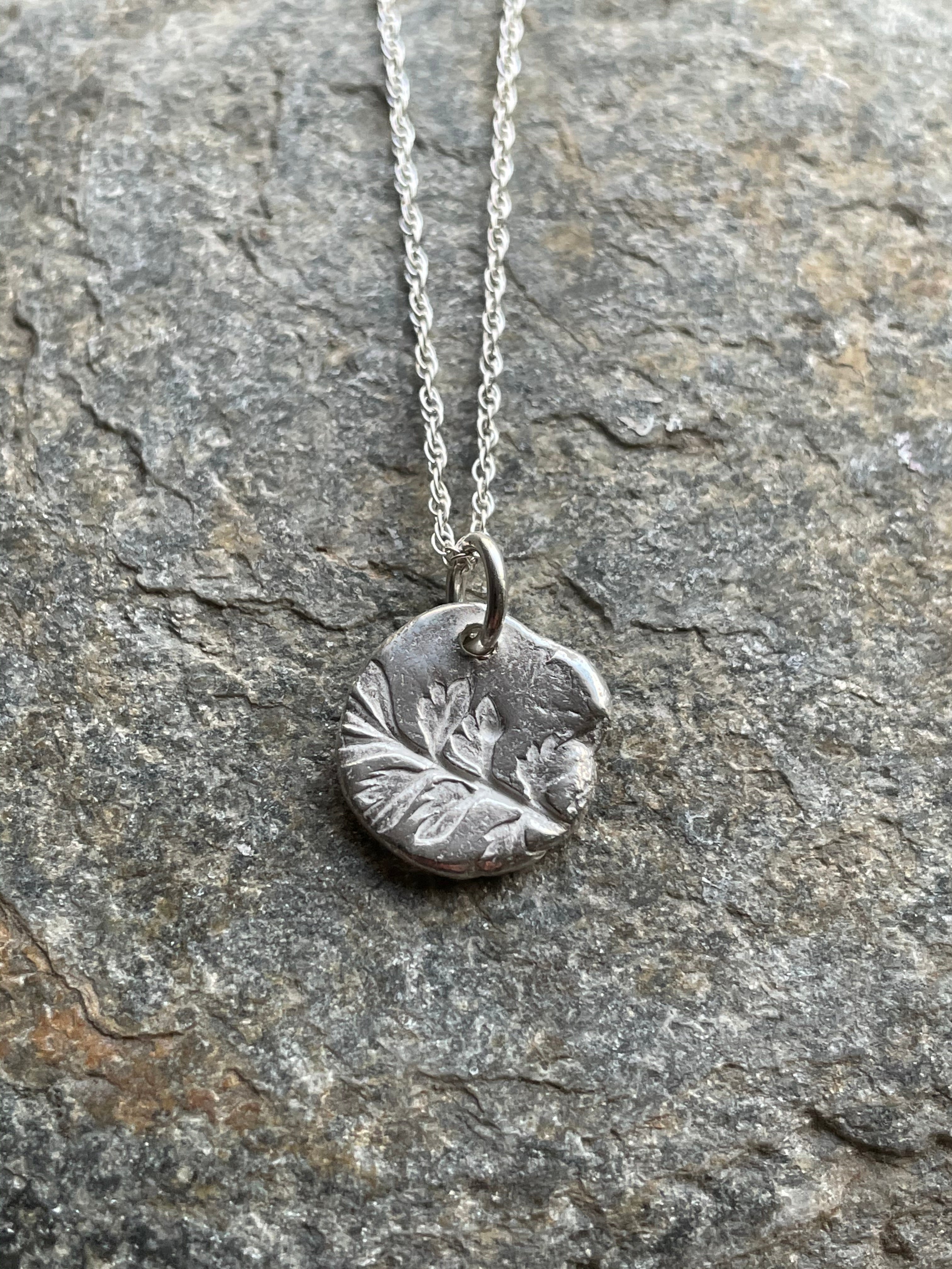 Zoe Howarth Silver Nugget Pendant with Leaf Imprint