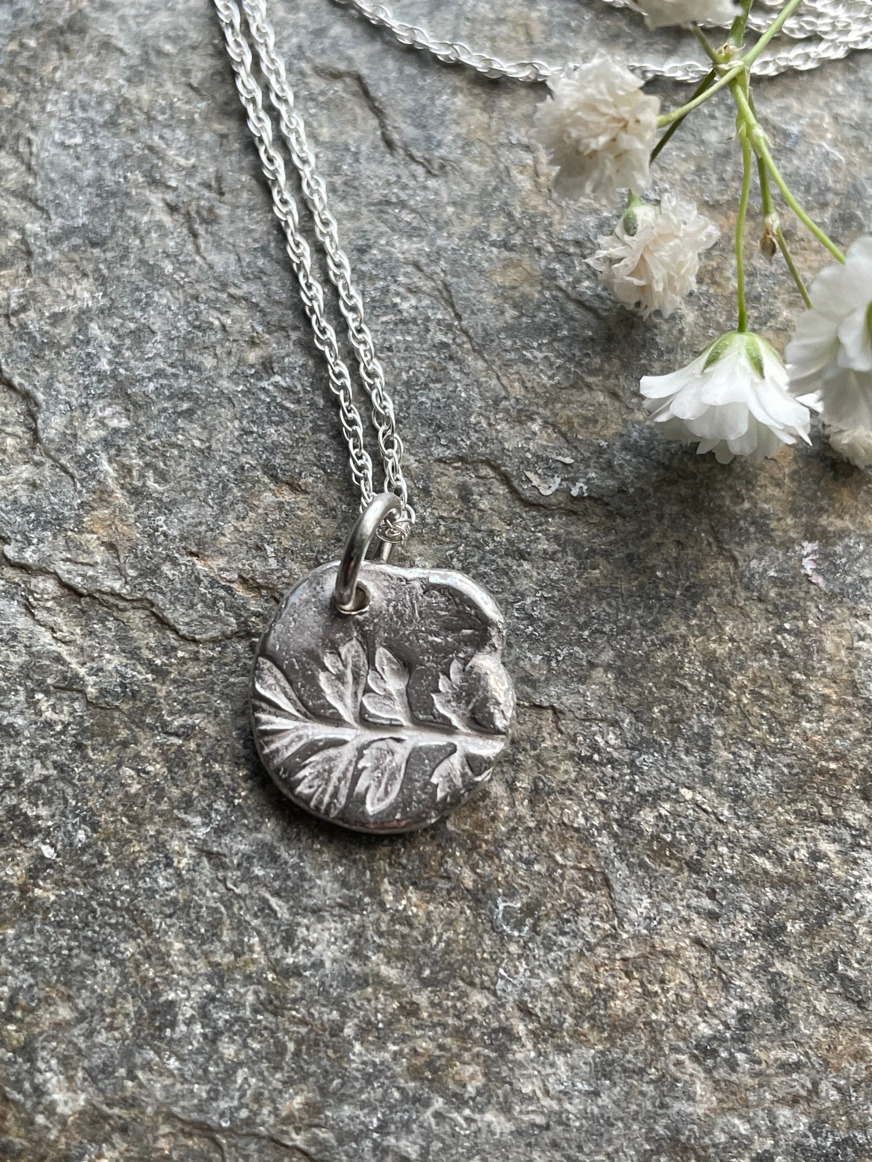 Zoe Howarth Silver Nugget Pendant with Leaf Imprint